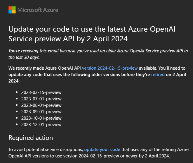 Azure OpenAI API preview version retirement